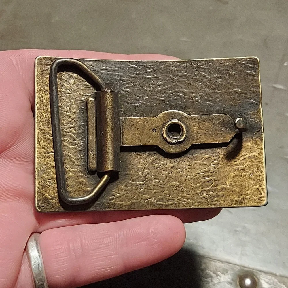 Vintage Lee Jeans Solid Brass Belt Buckle Logo Cowboy Western 70s 80s USA Buck7